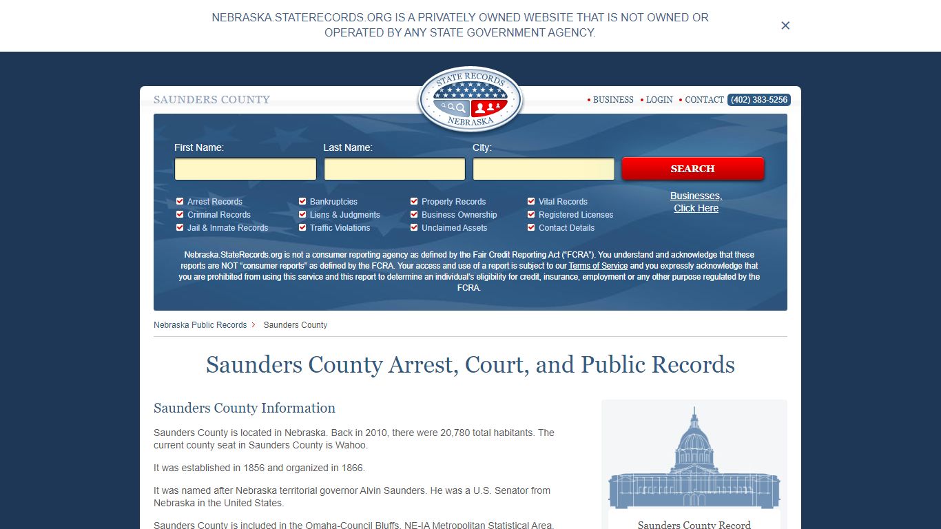 Saunders County Arrest, Court, and Public Records