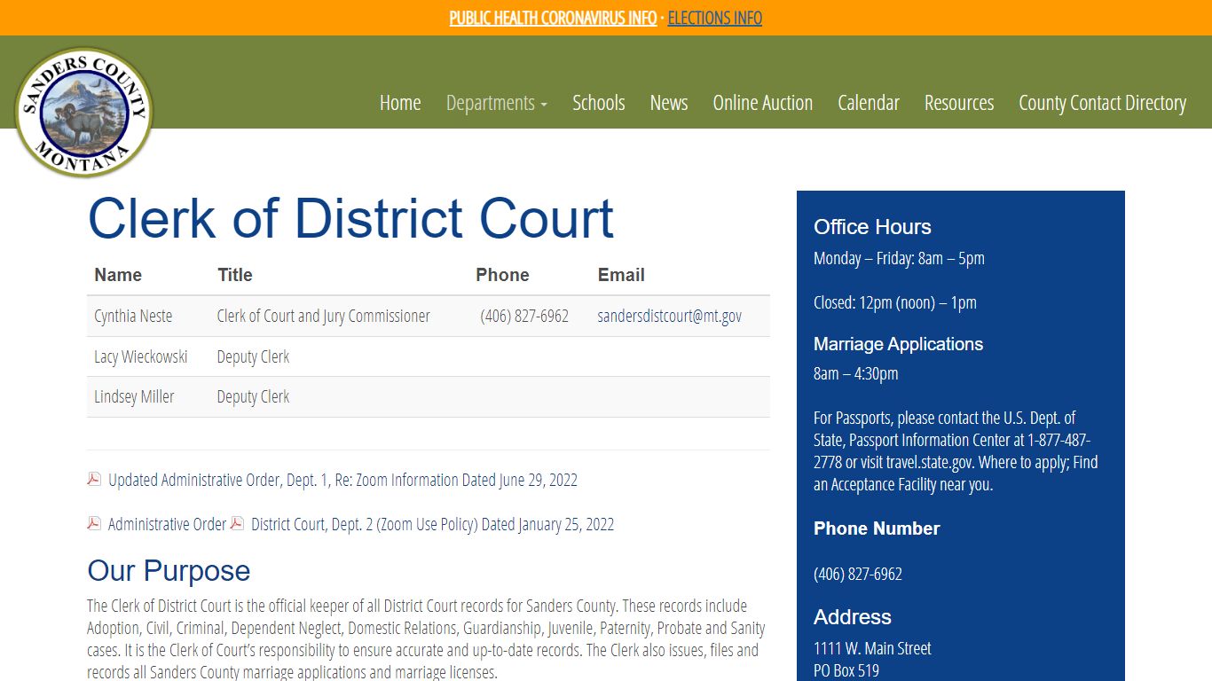 Clerk of District Court « Sanders County